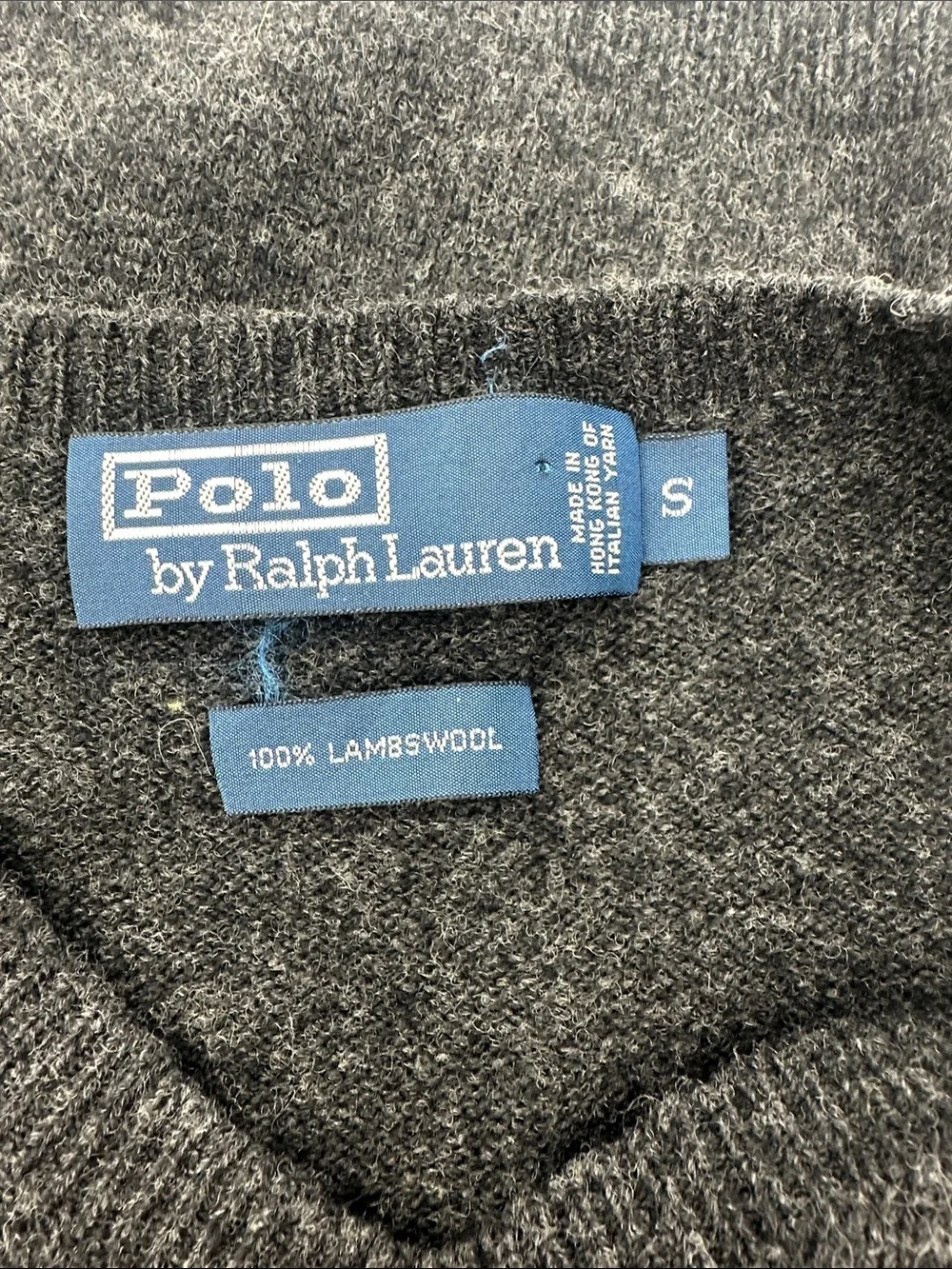 Polo by Ralph Lauren Men’s Dark Charcoal V-Neck Wool Sweater Vest with Red Pony